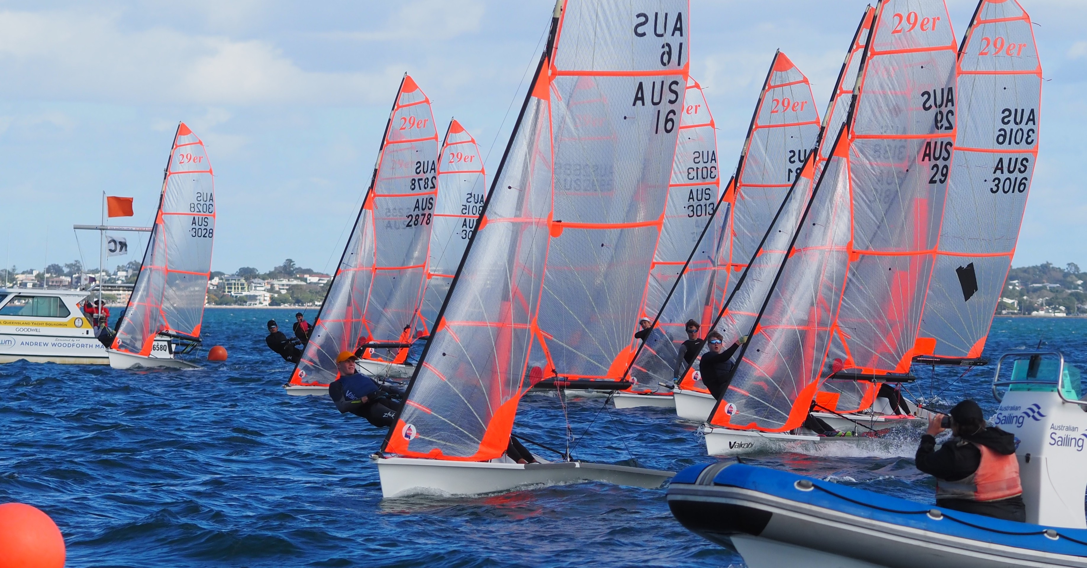 29er fleet racing at the 2024 Queensland Youth Championships